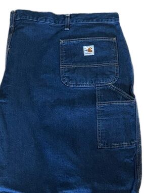 New Carhartt Blue Denim Dungaree Pants w/ Utility Pocket Flame Resistant 50x32